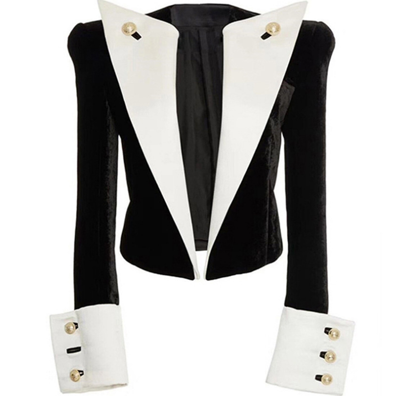 High-End Designer Velvet Blazer 2026 New Model European and American Socialite Runway Style Lapel Color-Blocking Slim-Fit Short Jacket