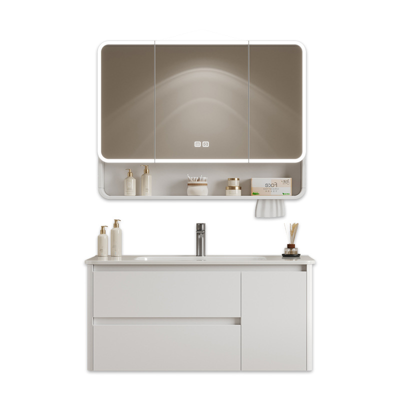 Arco de panal de arco de crema gabinete de baño combinación cerámica integral lavabo