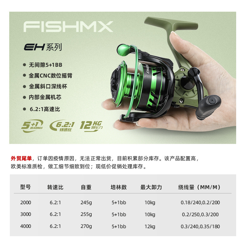 Carrete de Pesca Yongshun de Alta Velocidad con Relación de Engranajes 6.2:1, Cabezal de Metal, Carrete de Pesca sin Espacios, Manivela de Metal, Carrete para Caña de Pescar en el Mar