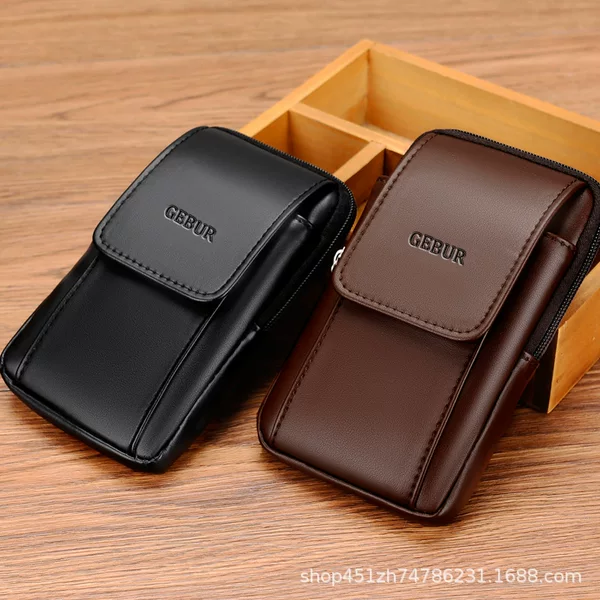 Top Layer Cowhide Mobile Phone Waist Bag Ultra-thin Mobile Phone Leather Case Hanging Waist Leather Mobile Phone Bag Trouser Belt Bag Men's 663