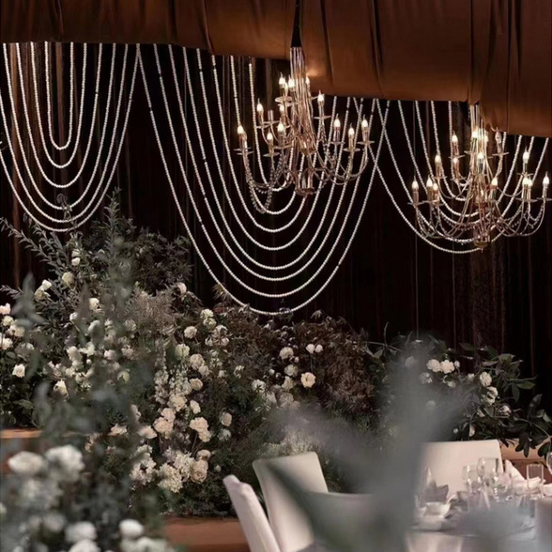 New Wedding Props Pearl Chain Wave Curtain Water Wave Curtain Korean Wedding Hall Arch Background Flowing Clouds and Flowing Water Ceiling