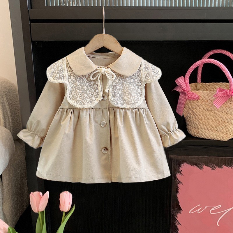 Manteau coupe-vent pour filles printemps automne 2023 nouvelle version coréenne mi-longueur petite et moyenne enfants bébé_voghion.com