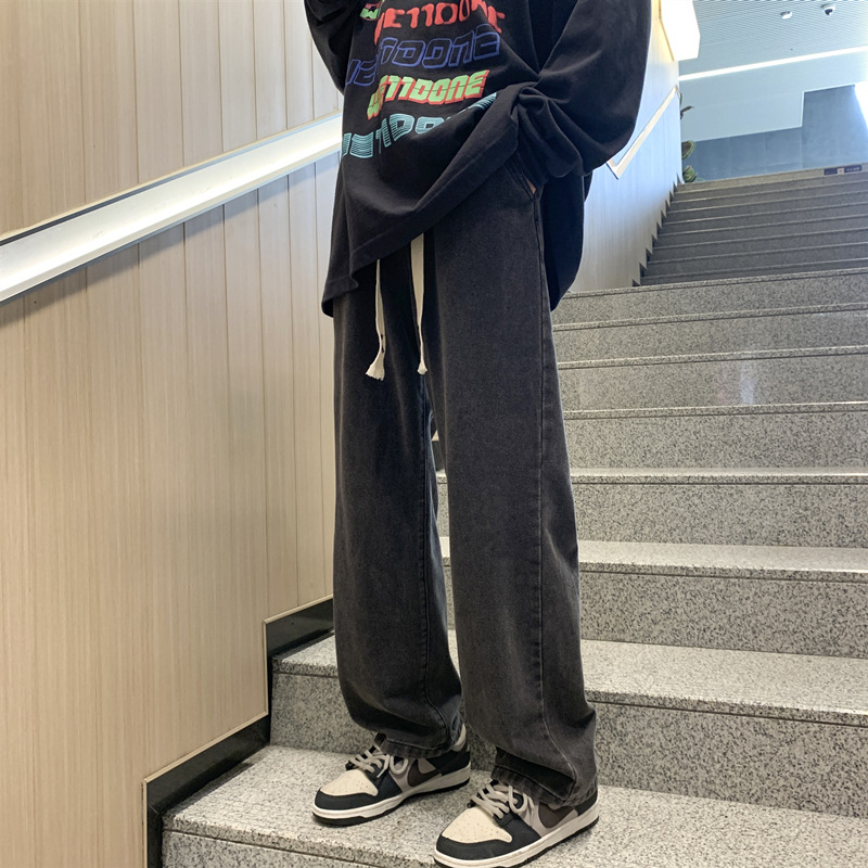 Pantalones vaqueros negros American oversize Street Pants High Street ins hombres de moda suelta recta drapeado Pantalones anchos