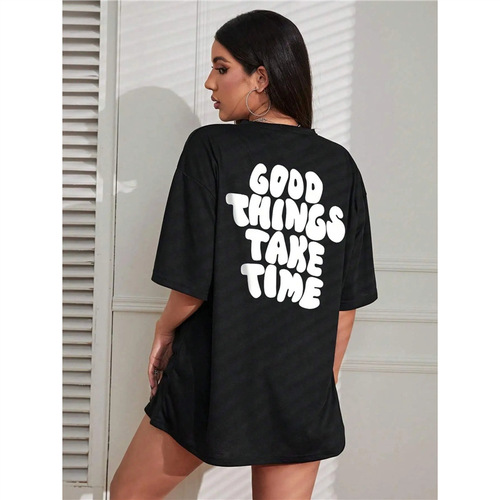 Ocode Cotton TGood Things Take Time Art Letter T-Shirts Women Fashion