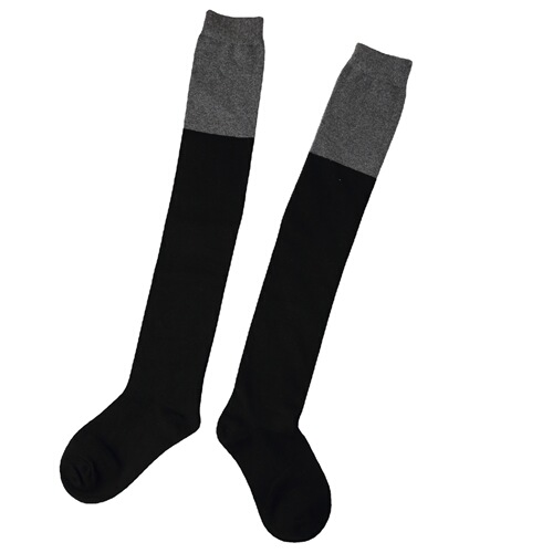 Women's Autumn/Winter Color Block Socks, Plain Color Mid-Calf Black and Grey Striped Over-the-Knee Semi-Calf Fashion Socks