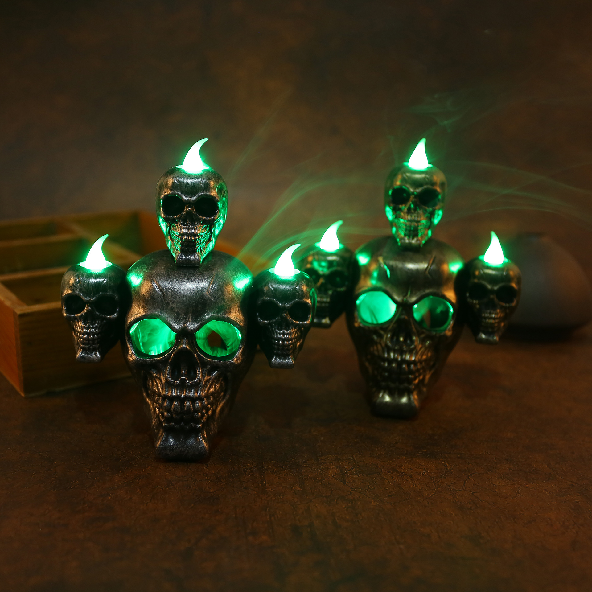 Halloween nuevo humo niebla lámpara horror cráneo lámpara calabaza lámpara LED electrónica vela lámpara accesorios de decoración de la casa