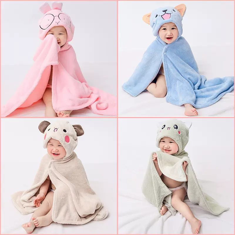 儿童浴巾斗篷儿童连帽浴袍浴巾速干瞬吸婴儿洗澡浴袍斗篷式珊瑚绒
