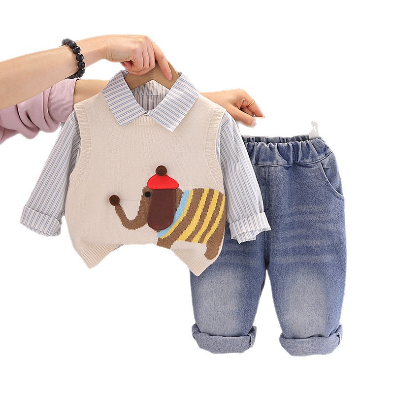 106059819@qq.com Baby Boy And Autumn Outfit 2026 New Fashionable Infant Spring Clothing Casual Elephant Sweater Vest Three-Piece Set_voghion.com