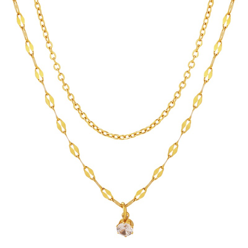 Estilo coreano ins diseño de nicho simple collar de circón apilado de doble capa collar de clavícula de acero de titanio para las mujeres