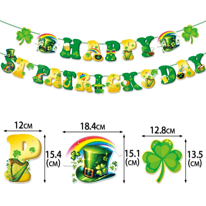 2025 transfronterizo día de San Patricio decoración bandera de trébol espiral fiesta irlandesa decoración tira bandera