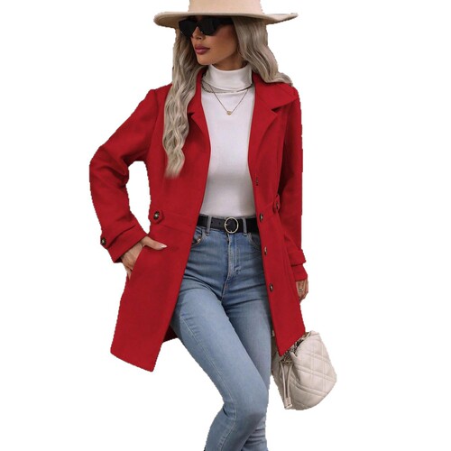 European and American 2025 Autumn/Winter New Arrival Women's Fashion Lapel-Button Solid Color Elegant Woolen Coat for Women