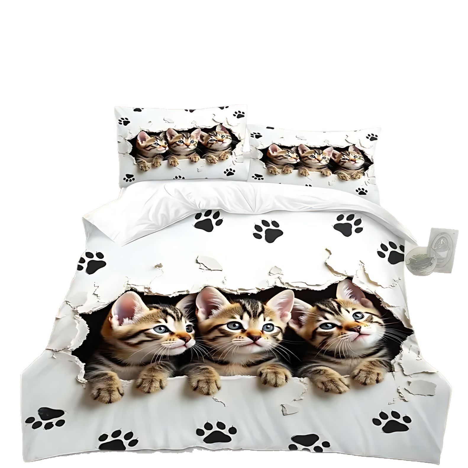 TEMU / JIT negro y blanco gatito impresión digital transfronteriza nuevo producto de pelo abrasivo colcha de cama