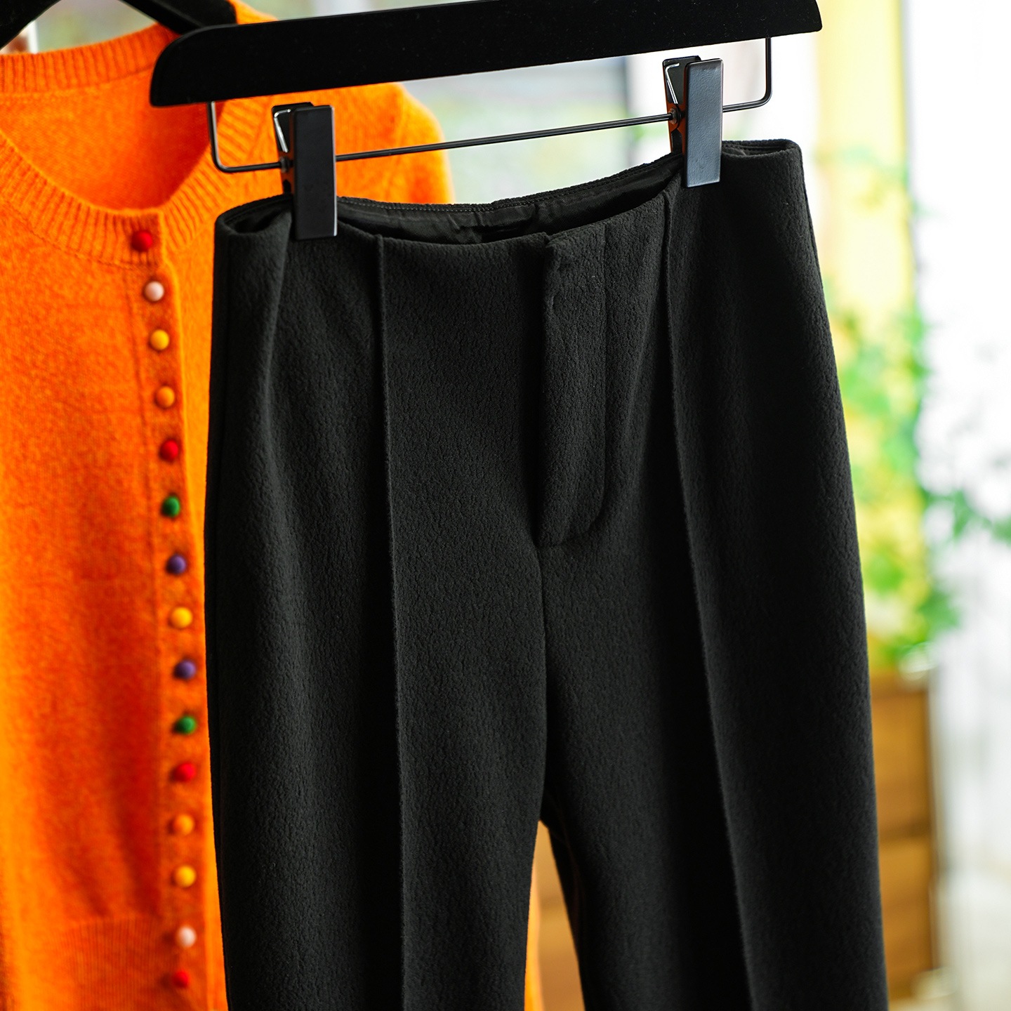 Textured Slim Fit Stereo Mid-Line Commuter Micro-Flared Trousers for Women Winter 1103