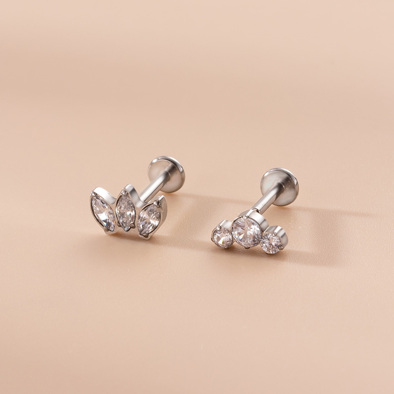 Fashion Geometric Stainless Steel Inlaid Zircon Labret 1 Piece