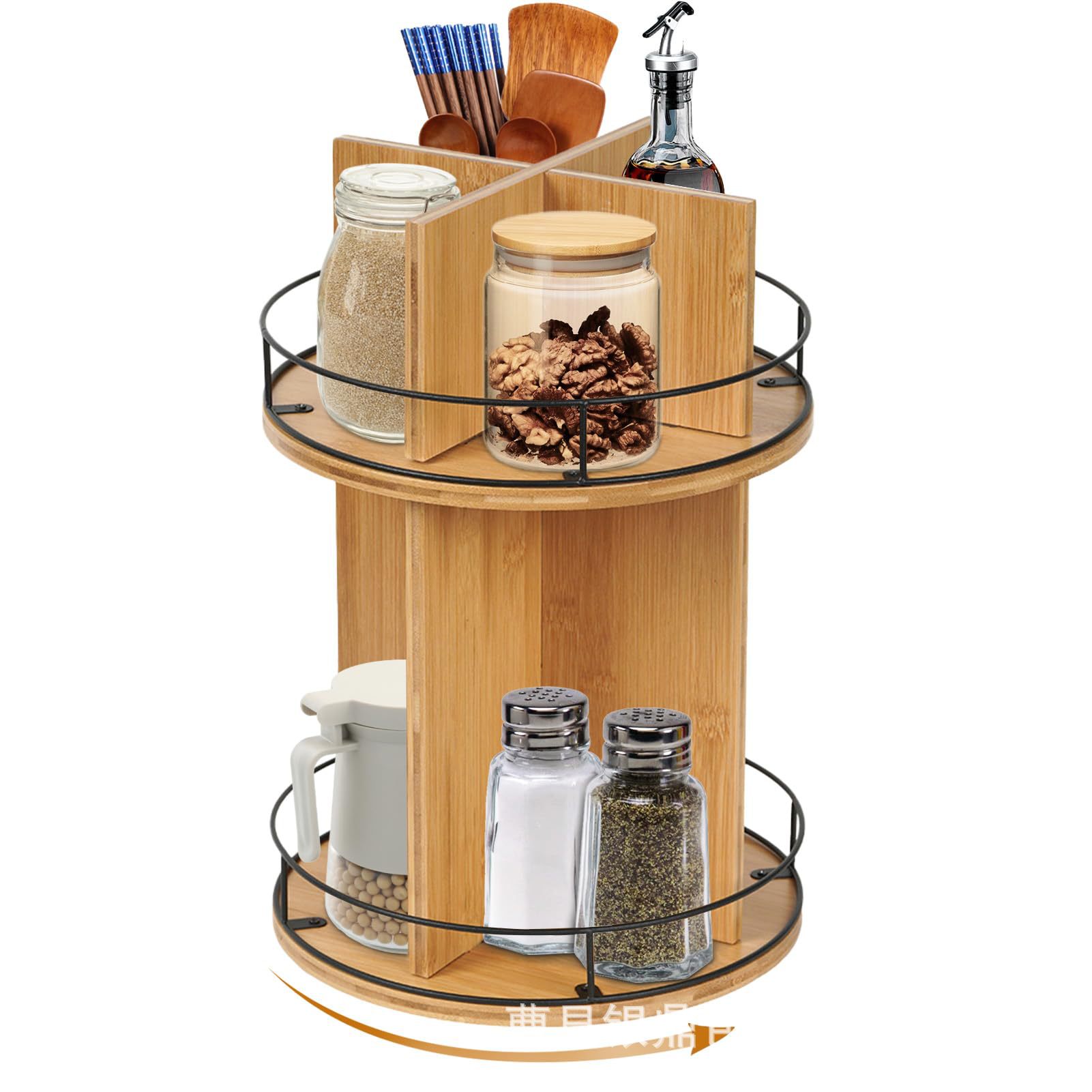 Ironwood combined rotary seasoning rack double-layer kitchen seasoning bottle spice jar storage rack countertop cosmetic storage rack