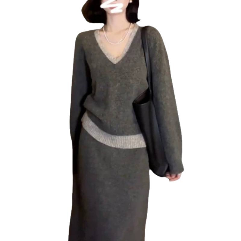 Suéter de punto gris suave viento conjunto de vestidos de niños principios de otoño 2025 nuevo conjunto completo de vestidos de otoño image 5
