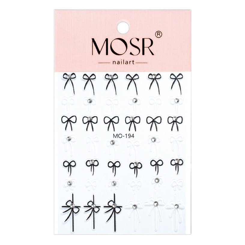 Pegatinas de uñas en relieve tridimensional de cristal de diamante arco negro blanco arco lindo 3D calcomanías adhesivas decoraciones