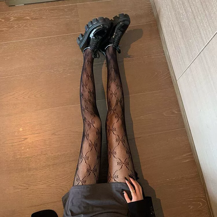 Lace tights, Japanese cute uniform style, patterned net, one size