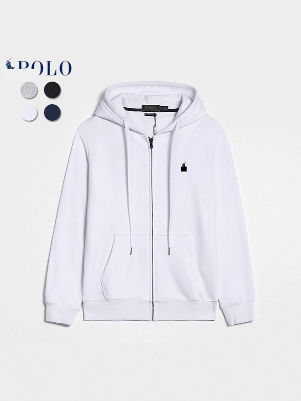 Cross-Border Pony Logo Embroidered Hooded Sweatshirt for Men, Autumn and Winter Style, Fleece-Lined Zip-Up Cardigan, Men's Sweatshirt, Ralph Lauren Jacket