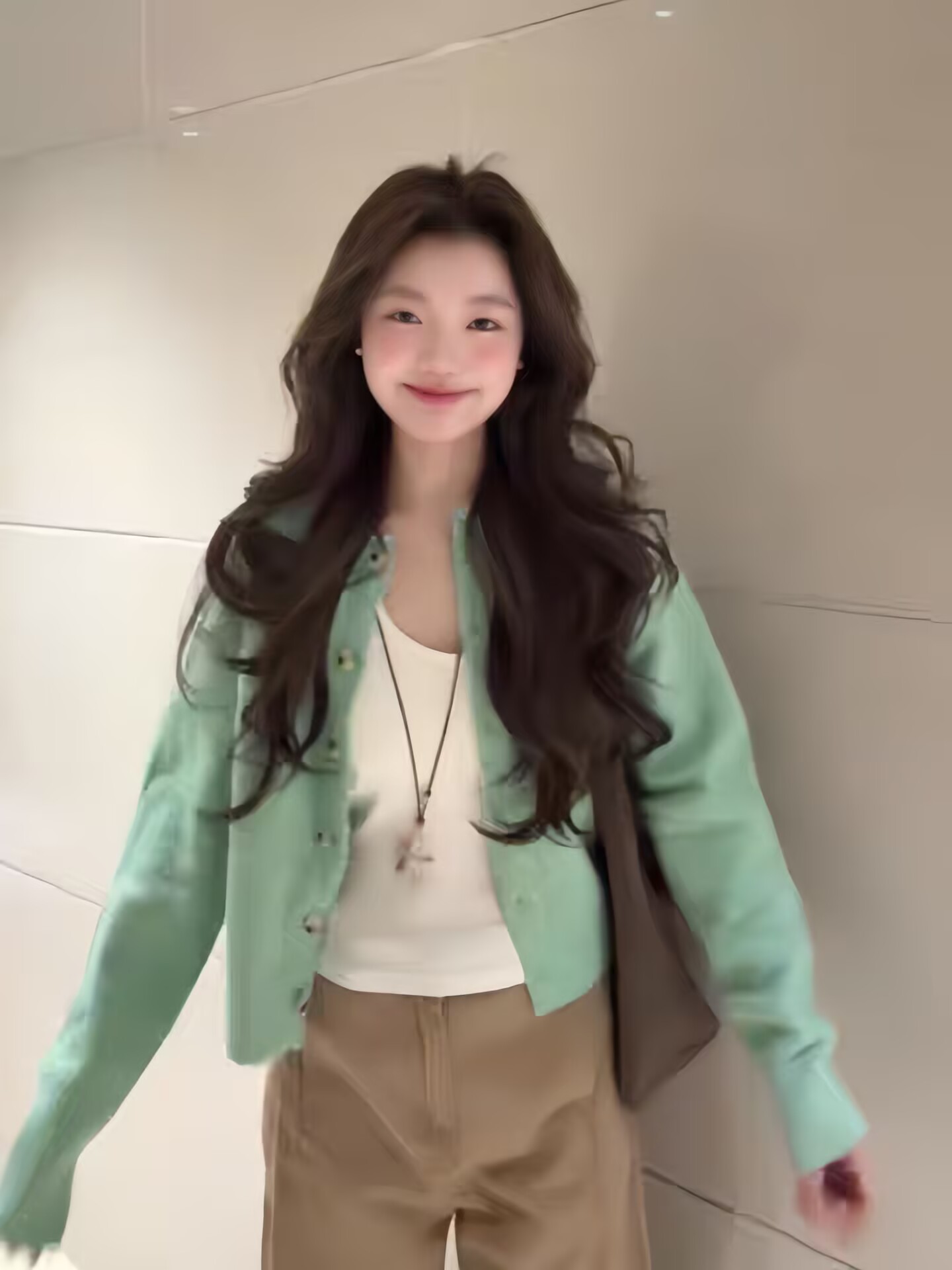 薄荷绿色复古卷边针织开衫毛衣外套女新款春秋季软糯早秋外搭上衣