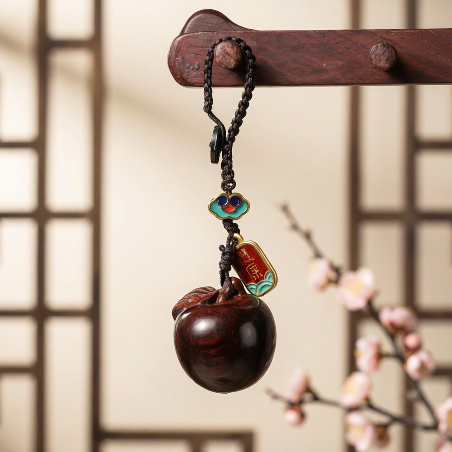 Sandalwood Apple Rearview Mirror Pendant Car Hanging Ornament New Car Gift Health and Safety Tassel Decoration Gift