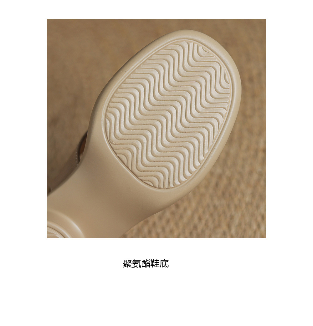 Sandal hở ngón gót thô da cừu quai ngang La Mã đế dày gót 6 cm — Màu trắng be chi tiết 21