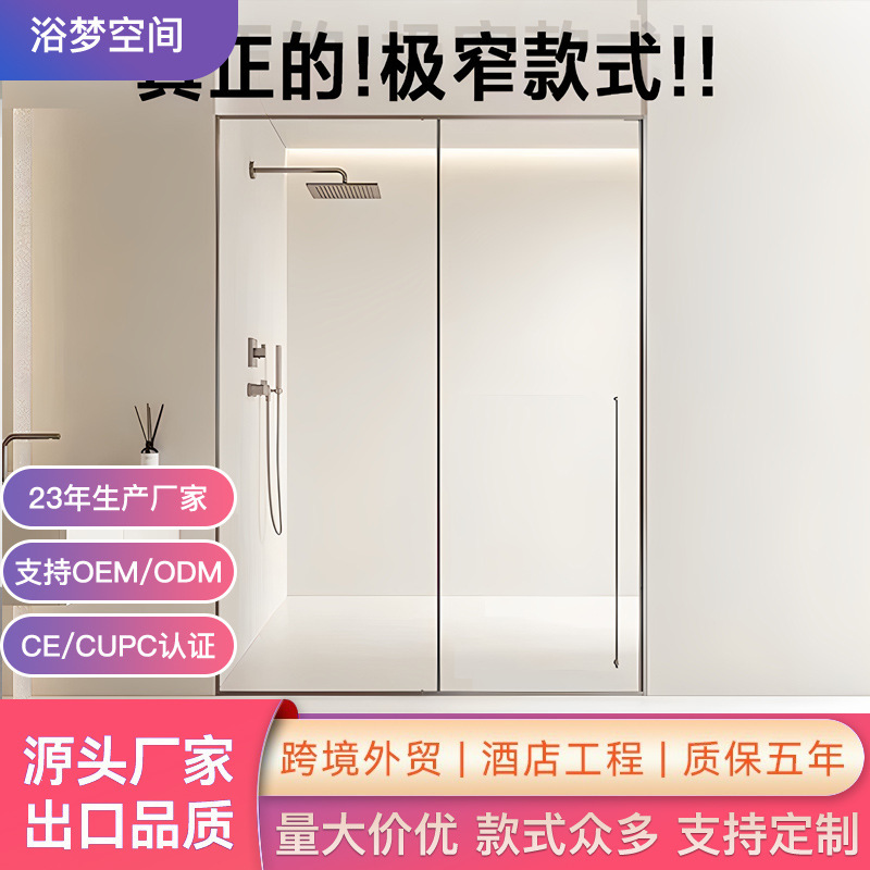 Extremely Narrow Shower Room Glass Sliding Door Sunken Barrier-Free Bathroom Toilet Dry and Wet Separation Minimalist Partition