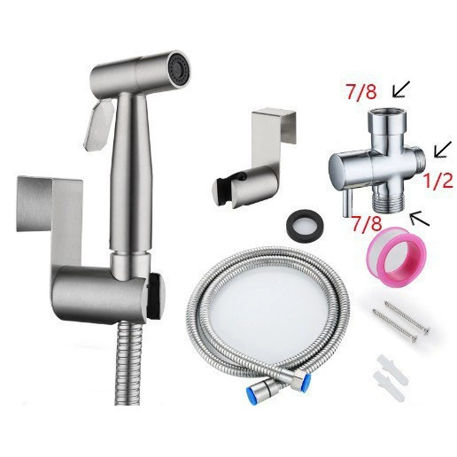 Spray gun+toilet hanging+1.5 meters of metal hose+1/2 water splitter (European regulations)