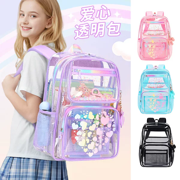 Factory direct Amazon foreign trade transparent bag fashion cartoon schoolbag boys and girls primary school Senior high school backpack