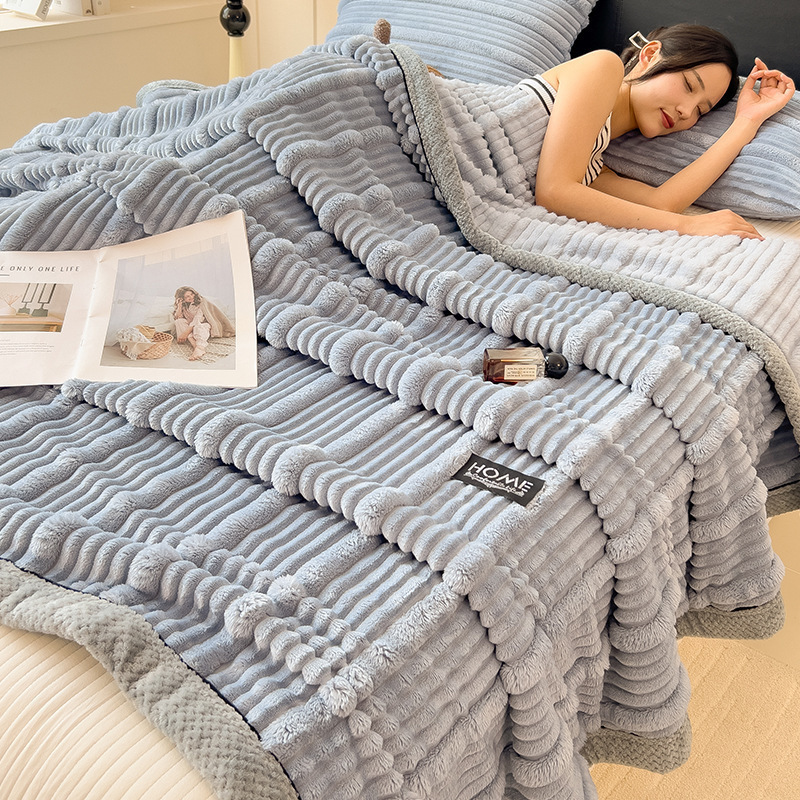 Otoño y invierno lana de conejo leche mantas de peluche invierno grueso mantas de peluche de coral siesta de oficina sofá mantas para la cama
