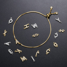 黃銅微鑲英文字母鋯石手鏈女抽拉手鏈可調節手飾VL197