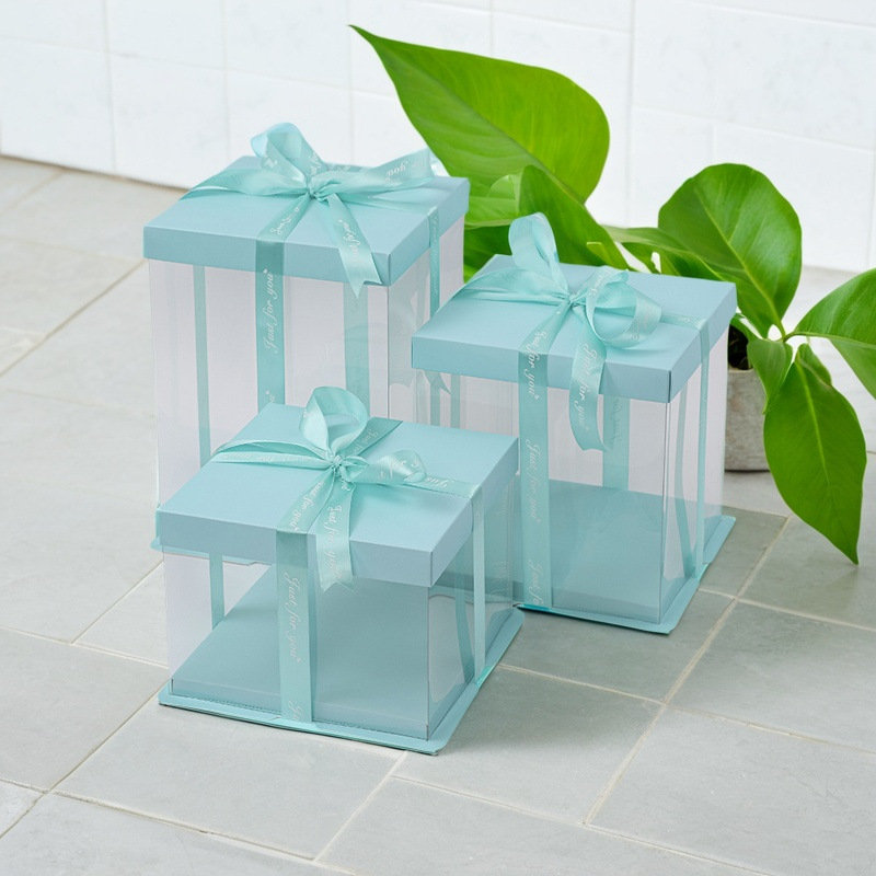 Cubierta de papel transparente caja de pastel caja de embalaje 6 6 6 6 8 8 10 + 12 pulgadas sola doble capa neta roja transparente cumpleaños caja de embalaje