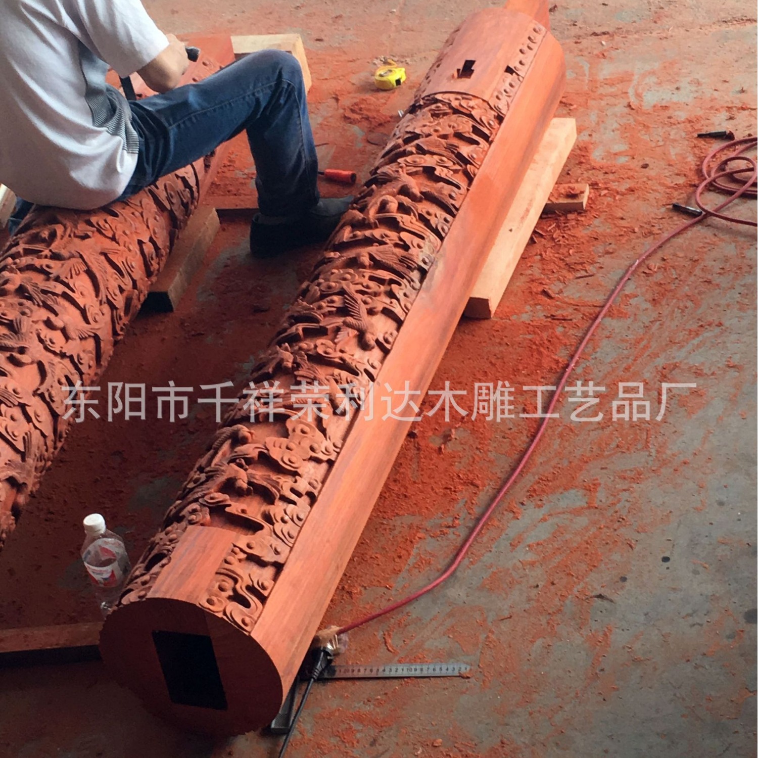 Wood carving Dragon Phoenix Cylinder solid wood carving Clouds Panlong column Altar Shrines Shrine Altar Coloured drawing Gold foil relief