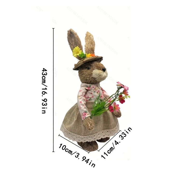 Accesorios de tiro de campo de estilo retro pastoral de conejo de paja hecho a mano de Pascua