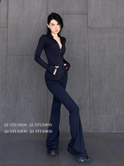 高彈抑菌運動瑜伽褲女緊身褲裸感吸濕速干喇叭褲高腰防卷邊瑜伽褲