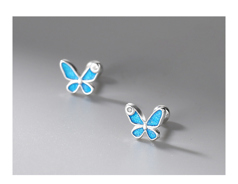 Zircon Inlay Material 1 Pair Silver Zircon Butterfly Ear Studs