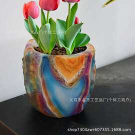 跨境新款Mineral Crystal Coffee Mugs手绘仿矿石颜色花盆