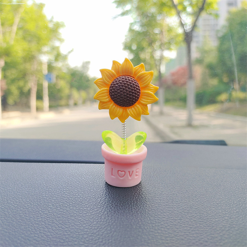 Cute girasol de dibujos animados adornos de automóviles frescos flores en maceta consola central de automóviles decoración de automóviles eléctricos