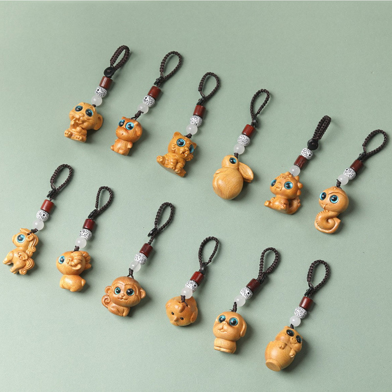 黄金檀木雕十二生肖钥匙扣挂件旅游景区摆地摊文玩纪念品饰