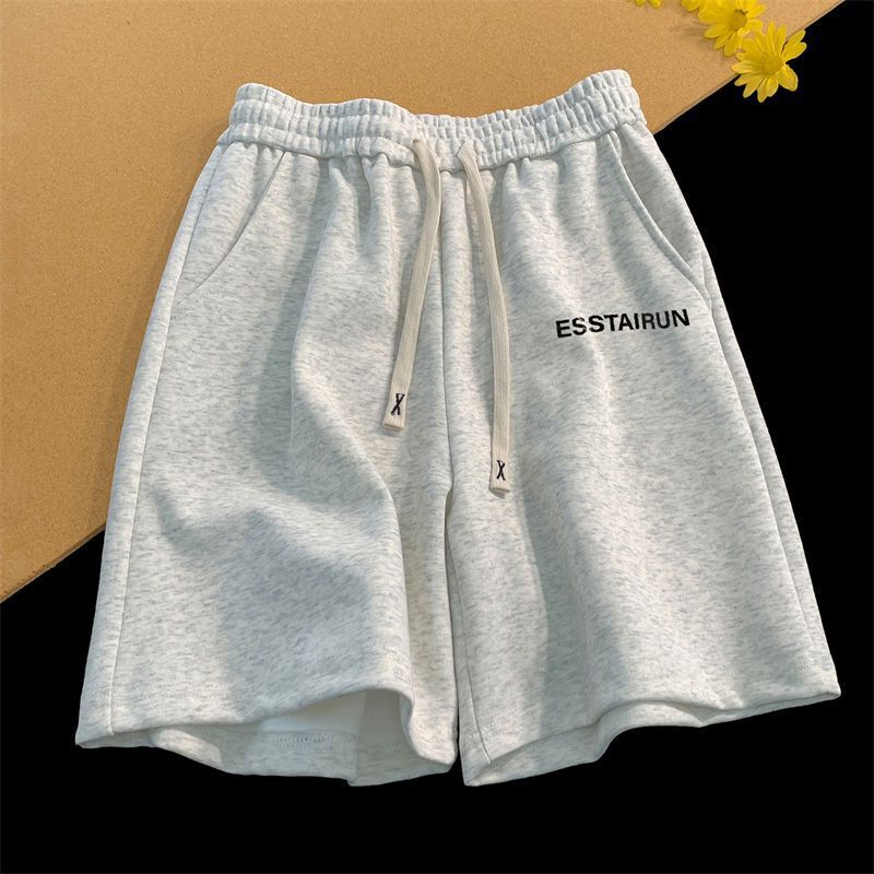 Men's Summer Wide-Leg Shorts, Loose and Versatile Casual Mid-Length Pants, Student Sports Basketball Shorts with Letter Print