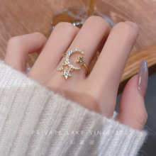 月亮高级感戒指女ins满锆轻奢冷淡风小众设计食指戒开口2023年潮