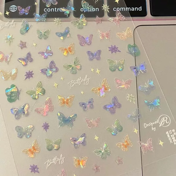 Little Red Book Explosions Butterfly Wing Streamers Stickers Advanced Relief Nail Art Stickers Colorful Butterfly Fairy Nail Stickers