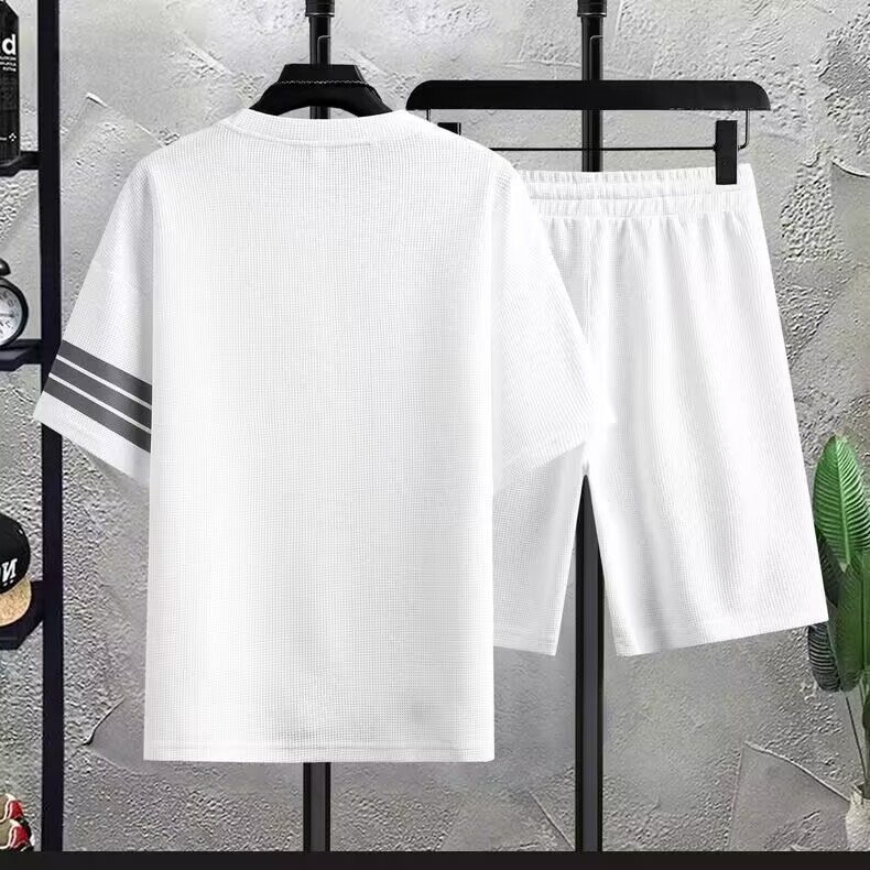 Leichtes Herren Sommer Trainingsanzug Set Waffelstrick Freizeit_voghion.com