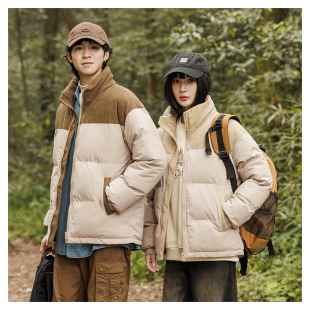 Winter New Down Cotton-padded Clothes for Men and Women with Thickened Warm-keeping Cotton-padded Coat Couple's Bread Clothes Fashionable Color Matching Cotton-padded Coat