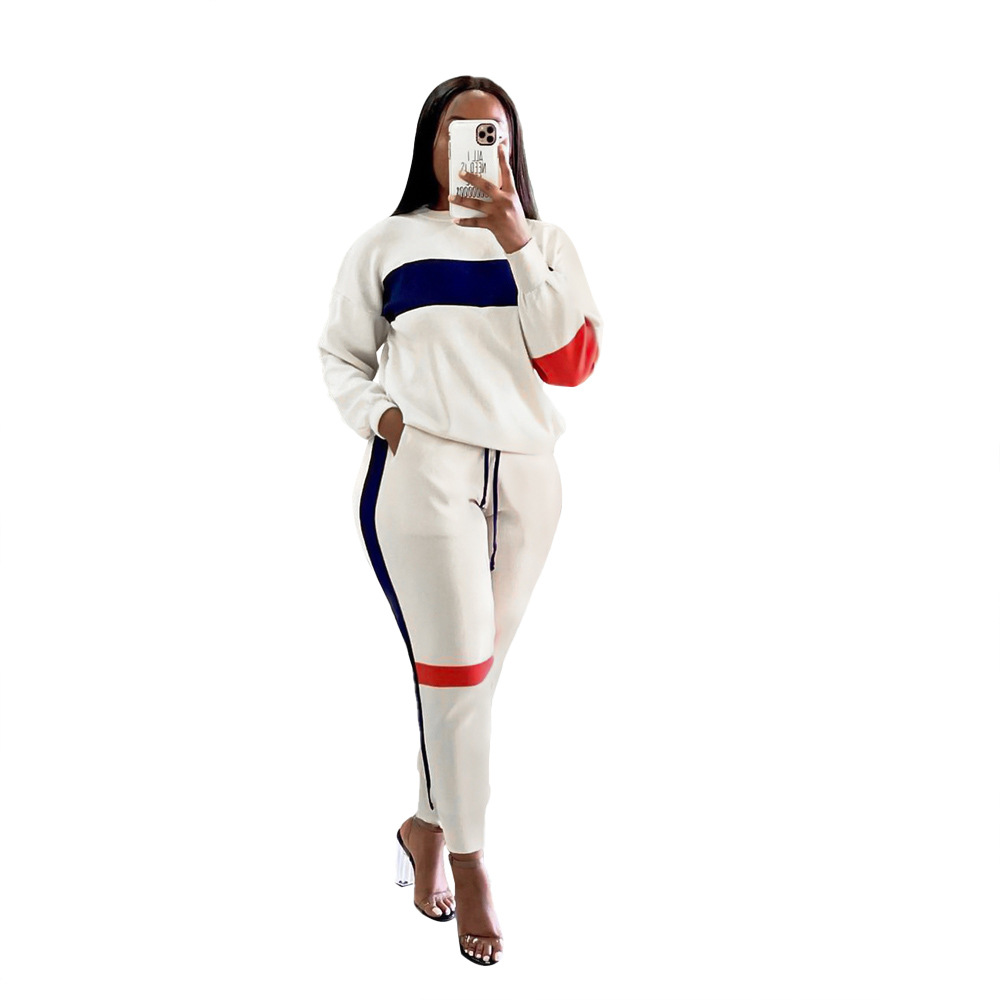 Women Clothing Sweater Patchwork Stripes Suit Sports Long Sleeve Casual Women Clothing