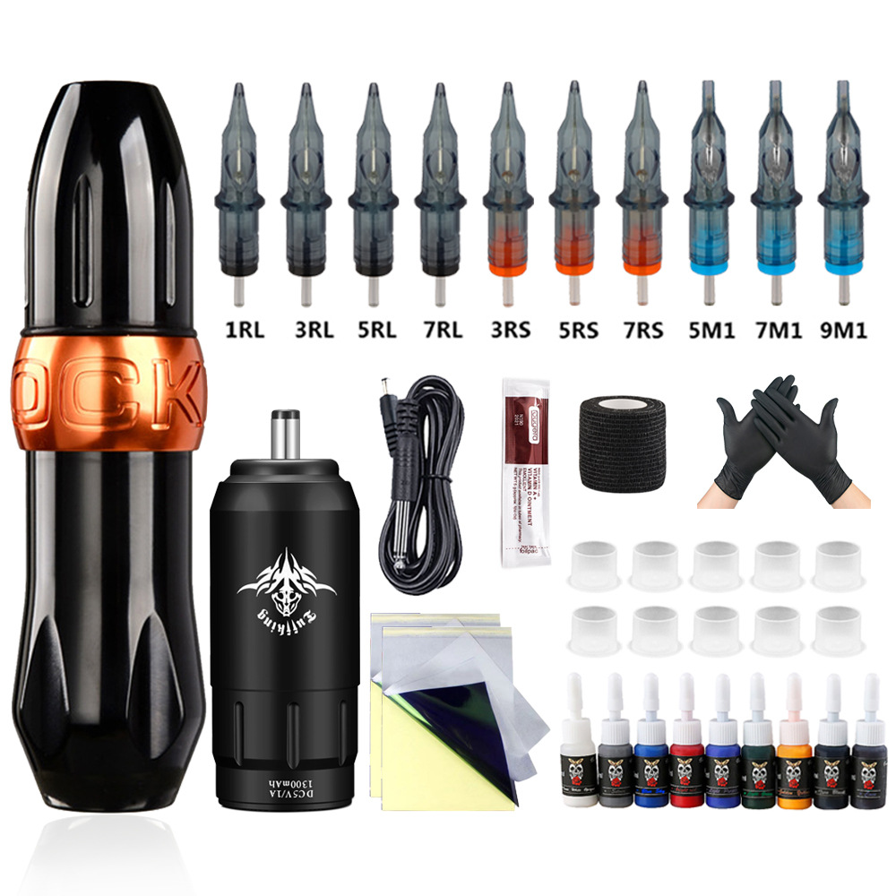 Venta caliente transfronteriza máquina de tatuaje traje conjunto completo herramienta de tatuaje línea de corte máquina de niebla combinación DC fuente de alimentación inalámbrica