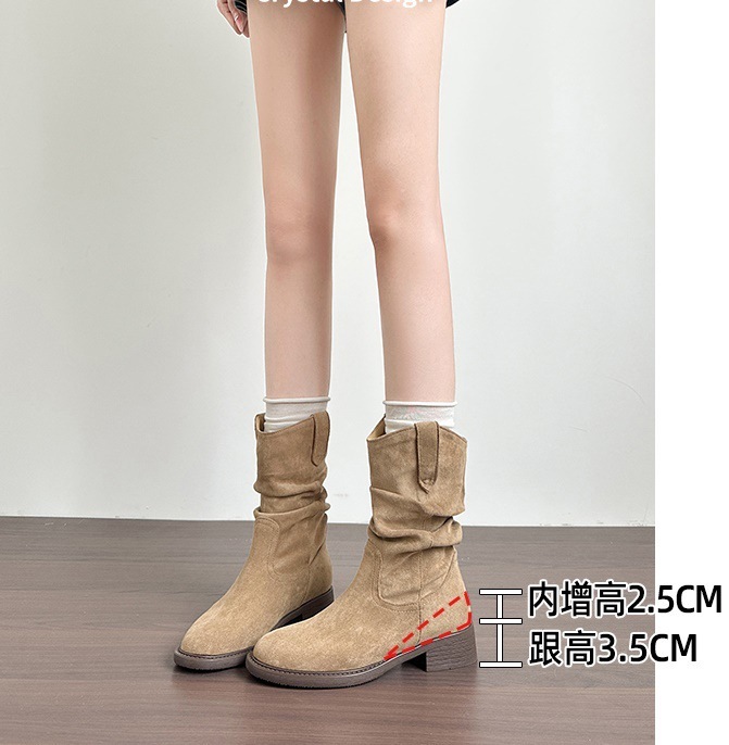 现货秒发~美拉德短靴女2025新款复古马丁靴粗跟堆堆靴西部牛仔靴|undefined