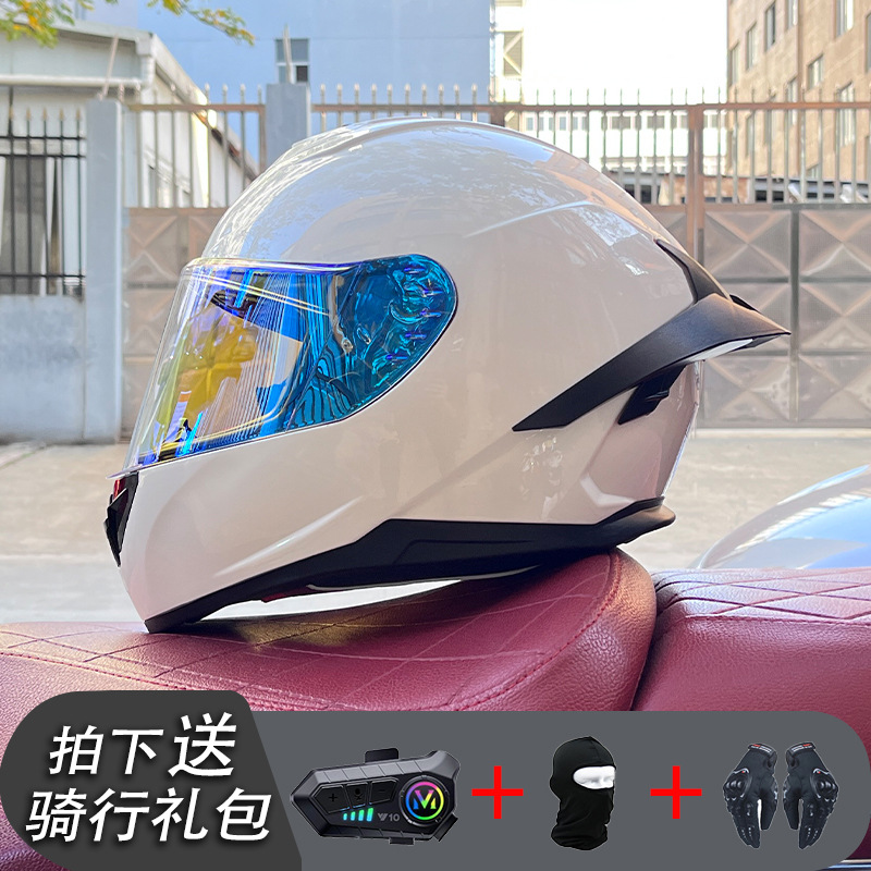 Nueva certificación estándar nacional motocicleta casco completo casco neto Bluetooth hombres y mujeres personalidad de verano cuatro estaciones cola grande pareja corriendo