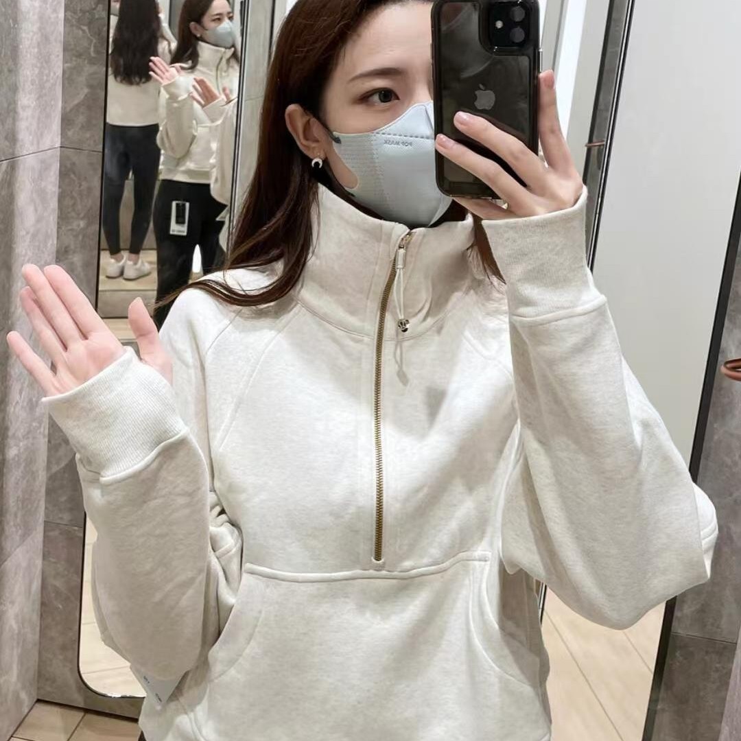 Lulu Same Style Scuba Women's Loose Half-Zip Microfleece Stand-Up Collar Jacket Autumn and Winter Yoga Sports Casual Sweatshirt