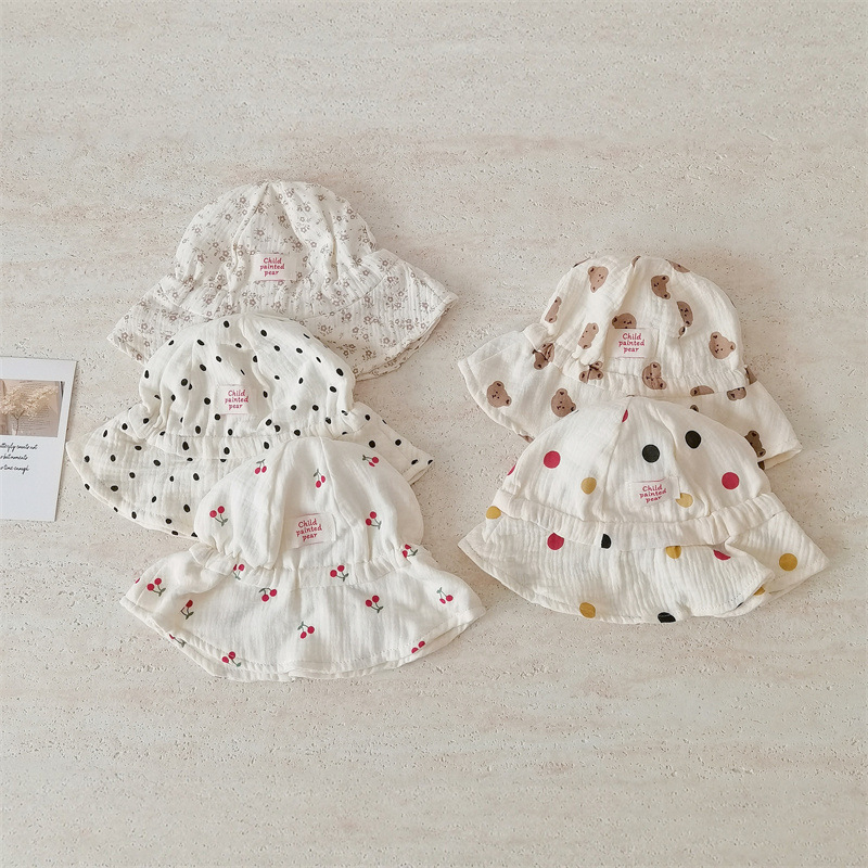 Chapéu de sol para bebé em gaze de algodão com estampado urso_voghion.com
